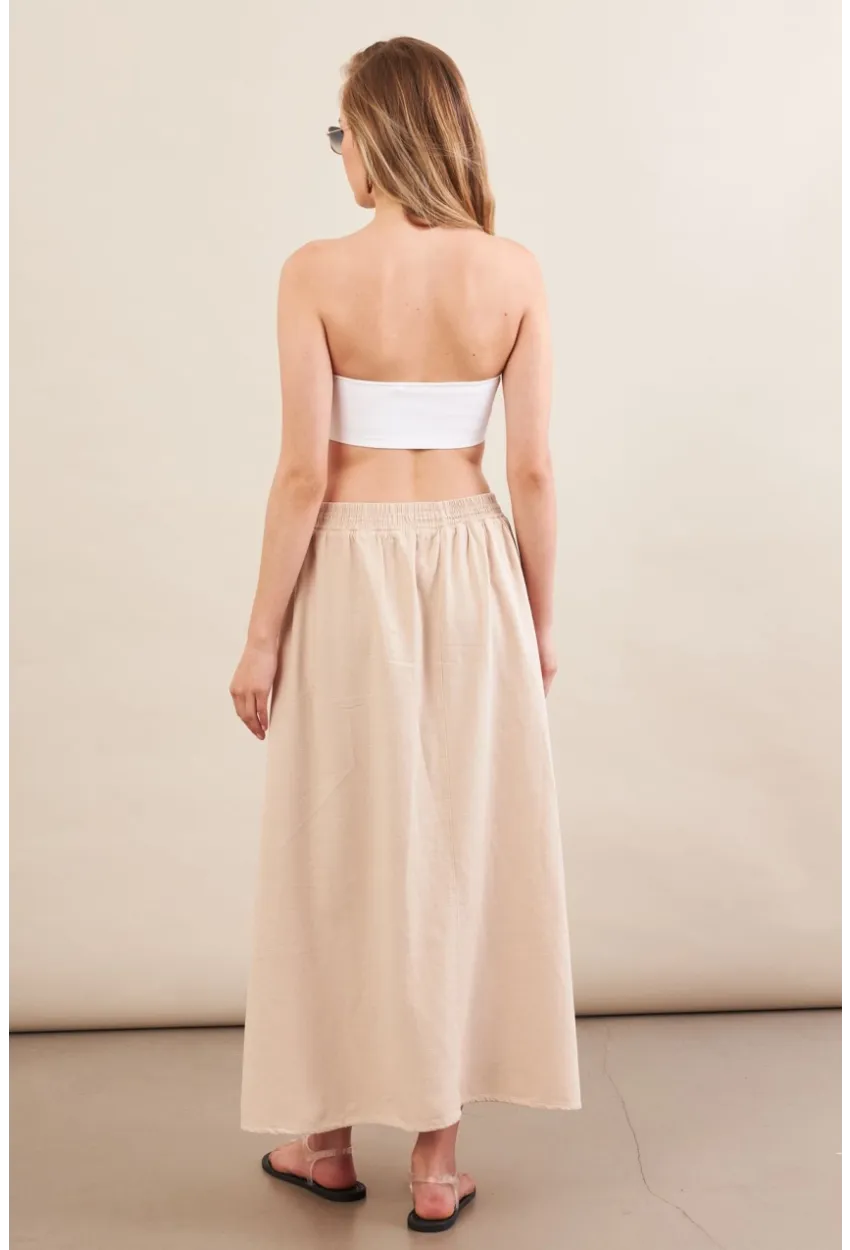 Kadın Taş Keten Cepli Midi Etek RSP4440