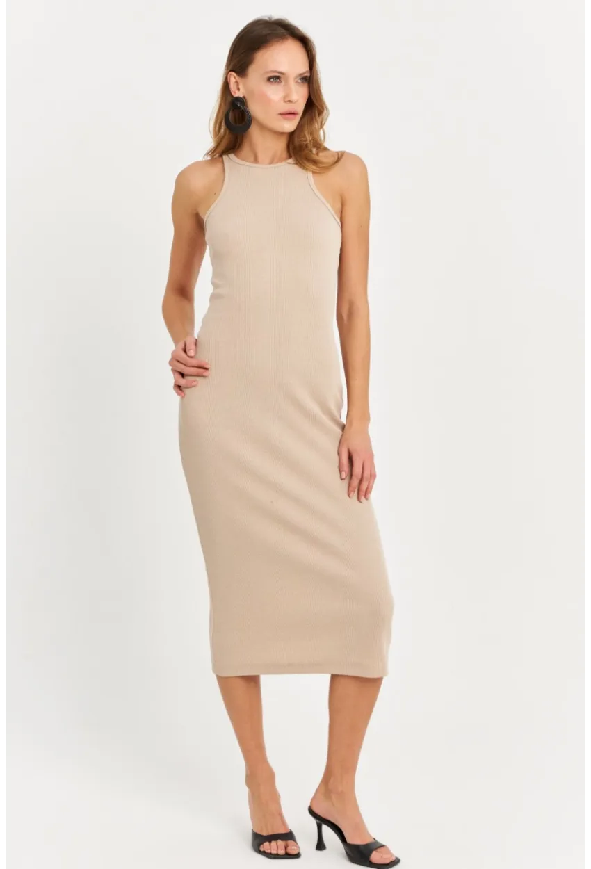 Kadın Taş Kolsuz Kaşkorse Midi Elbise EY3049