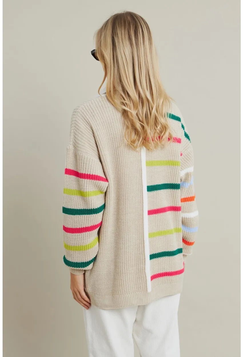 Kadın Taş-Multi Çizgili Triko Hırka MSMT2427