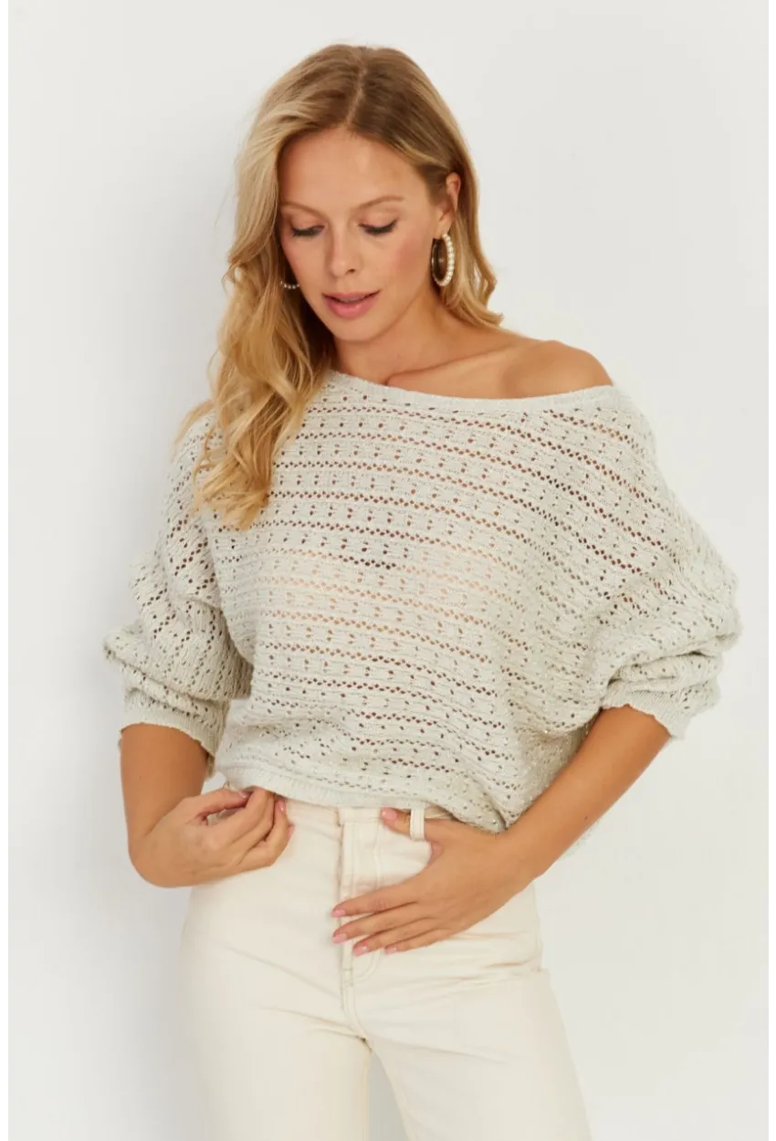 Kadın Taş Simli Ajurlu Triko Bluz YZ403