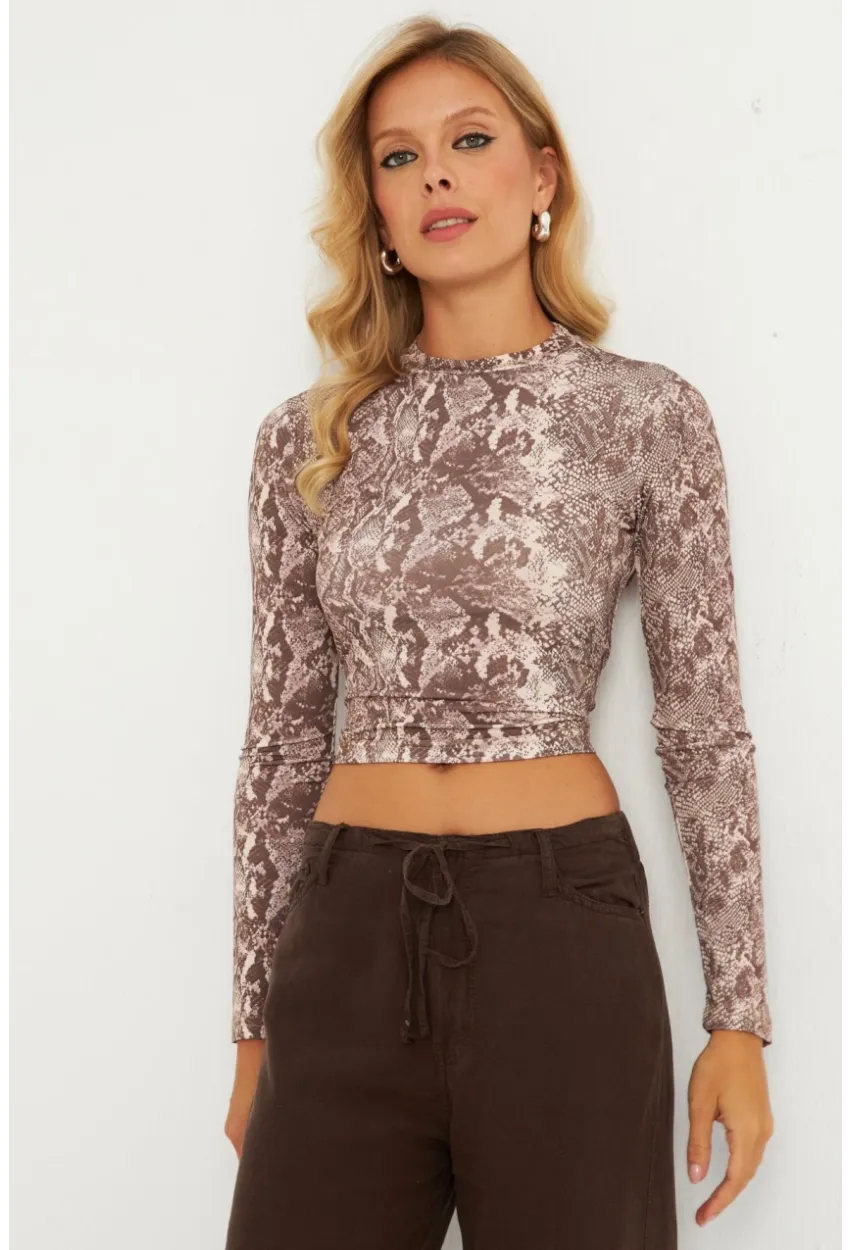 Kadın Taş Sırtı Detaylı Yılan Desenli Bluz GÇ179