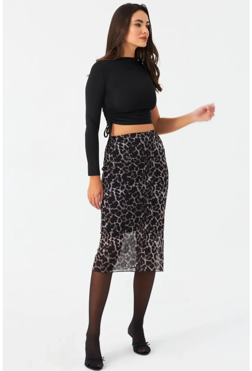 Kadın Taş-Siyah Astarlı Desenli Tül Etek CG391