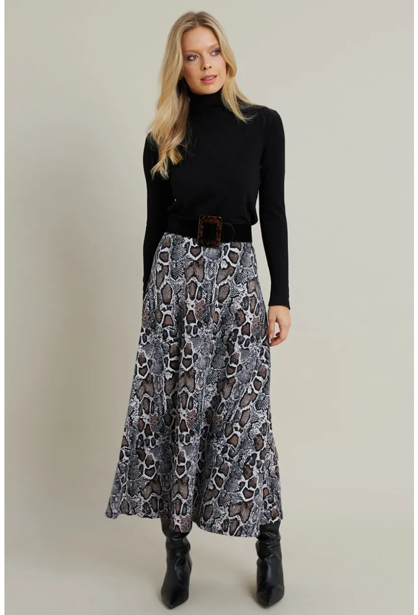 Kadın Taş-Siyah Desenli Çan Etek LON3007