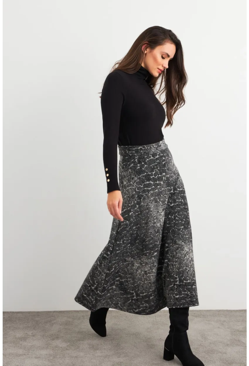 Kadın Taş-Siyah Desenli Çan Etek MLON3007