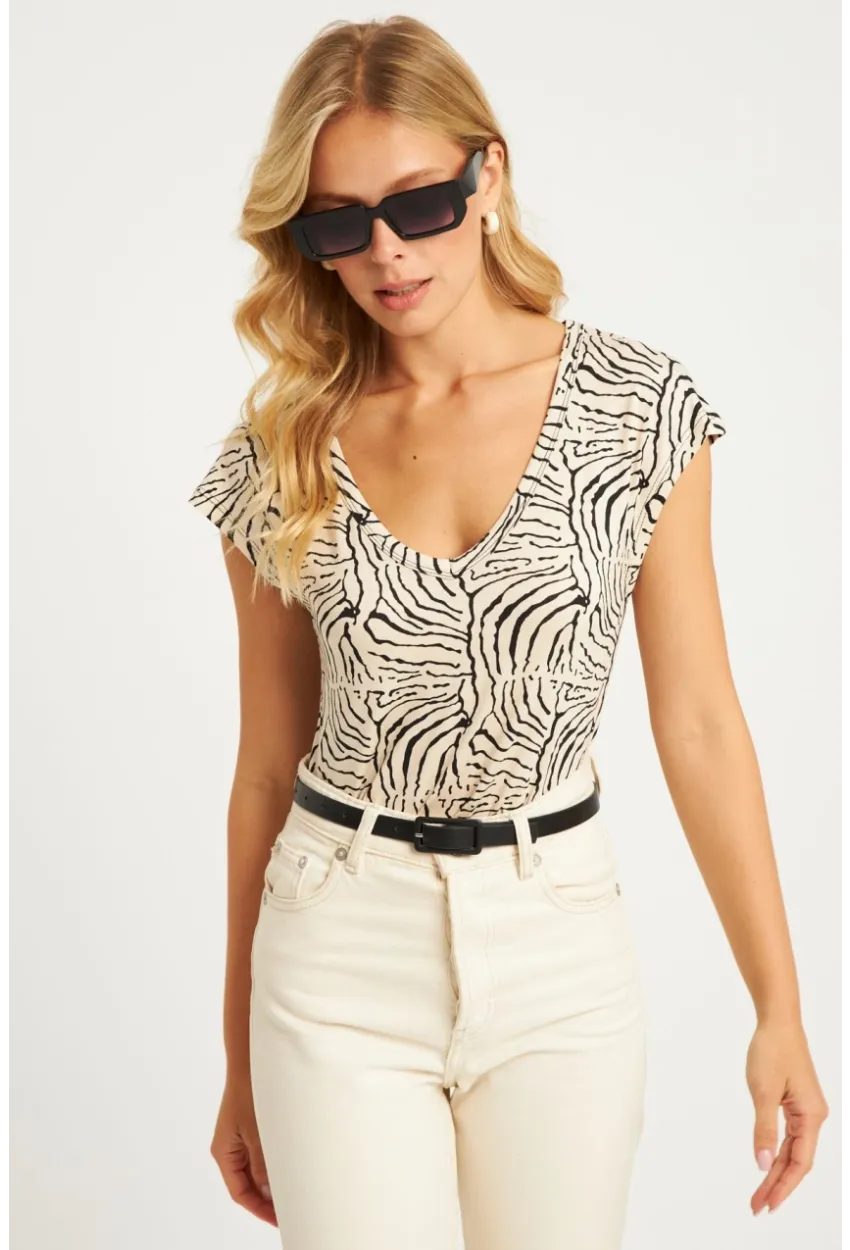 Kadın Taş V Yaka Desenli Bluz LPP1285