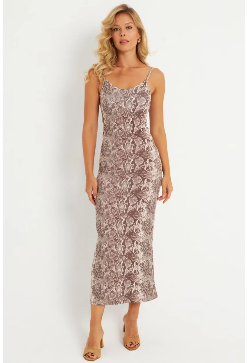 Kadın Taş Yılan Desenli Maxi Elbise MEN2052