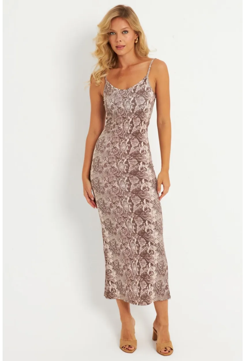 Kadın Taş Yılan Desenli Maxi Elbise MEN2052