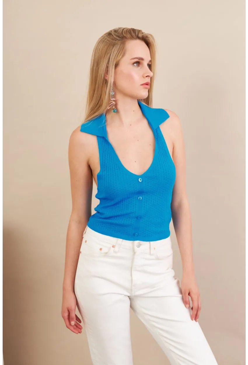 Kadın Turkuaz Sırtı Açık Bluz ZH01-90