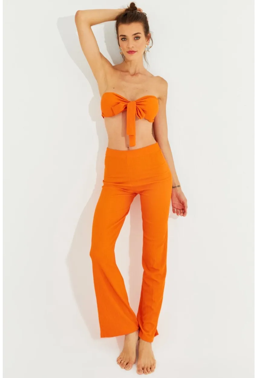 Kadın Turuncu Büstiyerli Pantolon Takım YEL221225