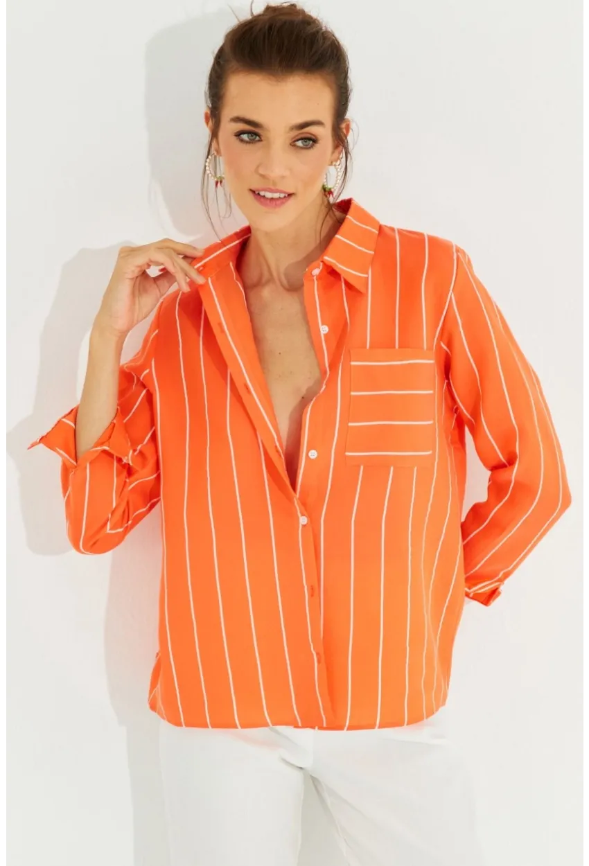 Kadın Turuncu Çizgili Gömlek ZER400
