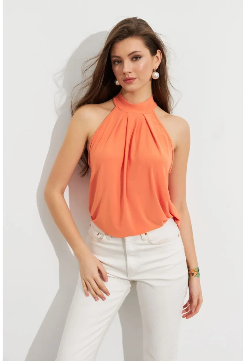 Kadın Turuncu Halter Yaka Desenli Bluz LPP1273
