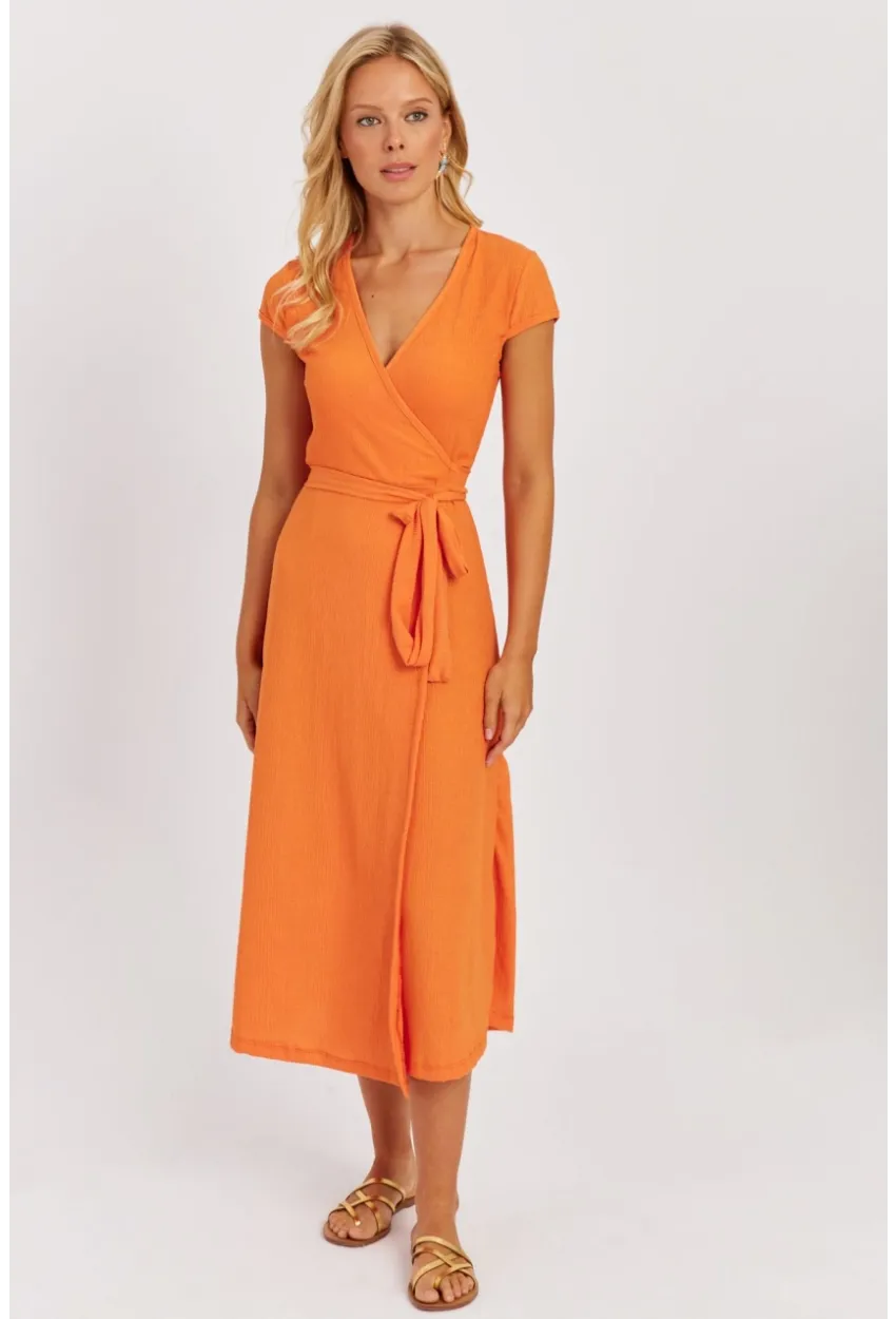Kadın Turuncu Kruvaze Midi Elbise EY2781