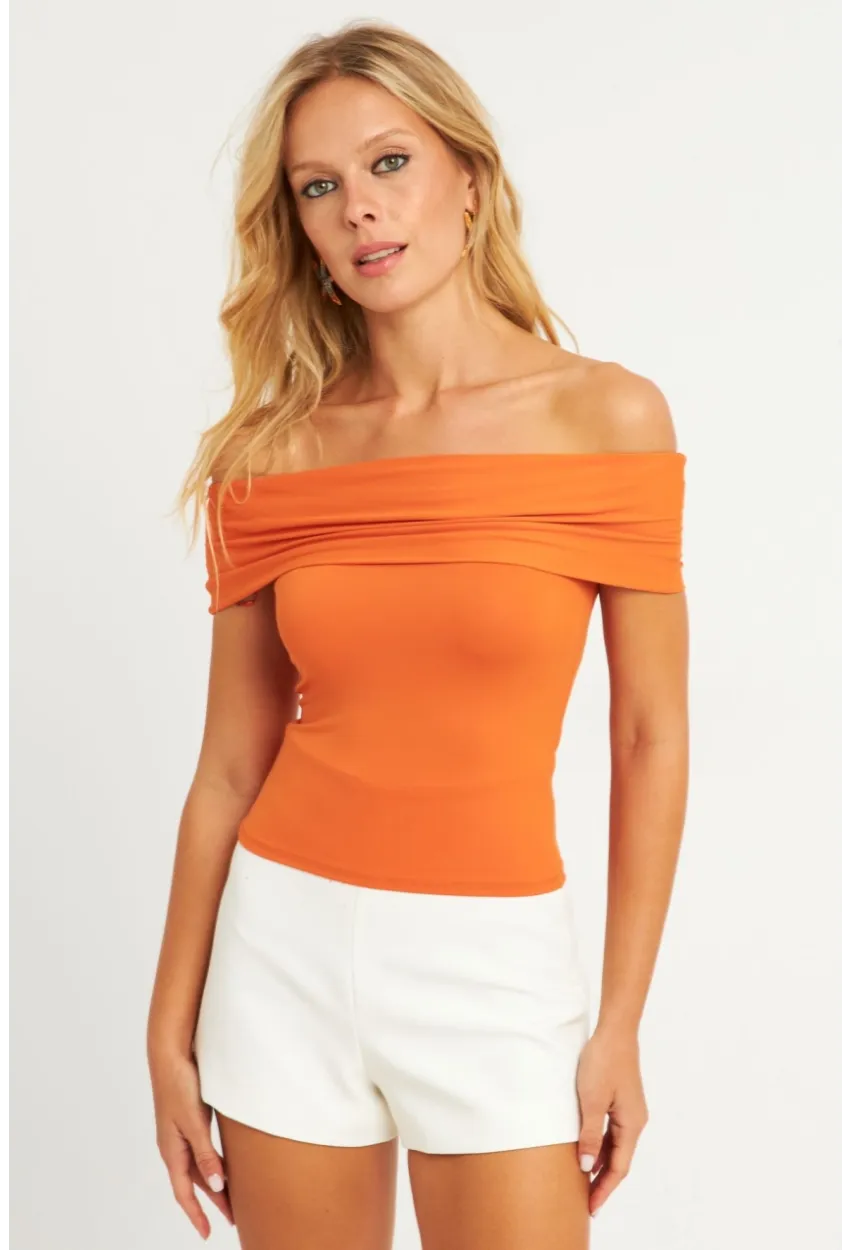 Kadın Turuncu Madonna Yaka Bluz CY340