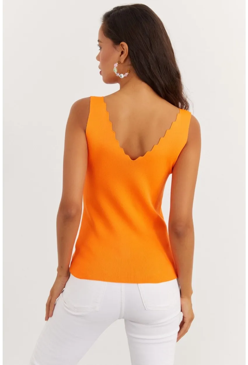 Kadın Turuncu Merdiven Yaka Triko Bluz YV83