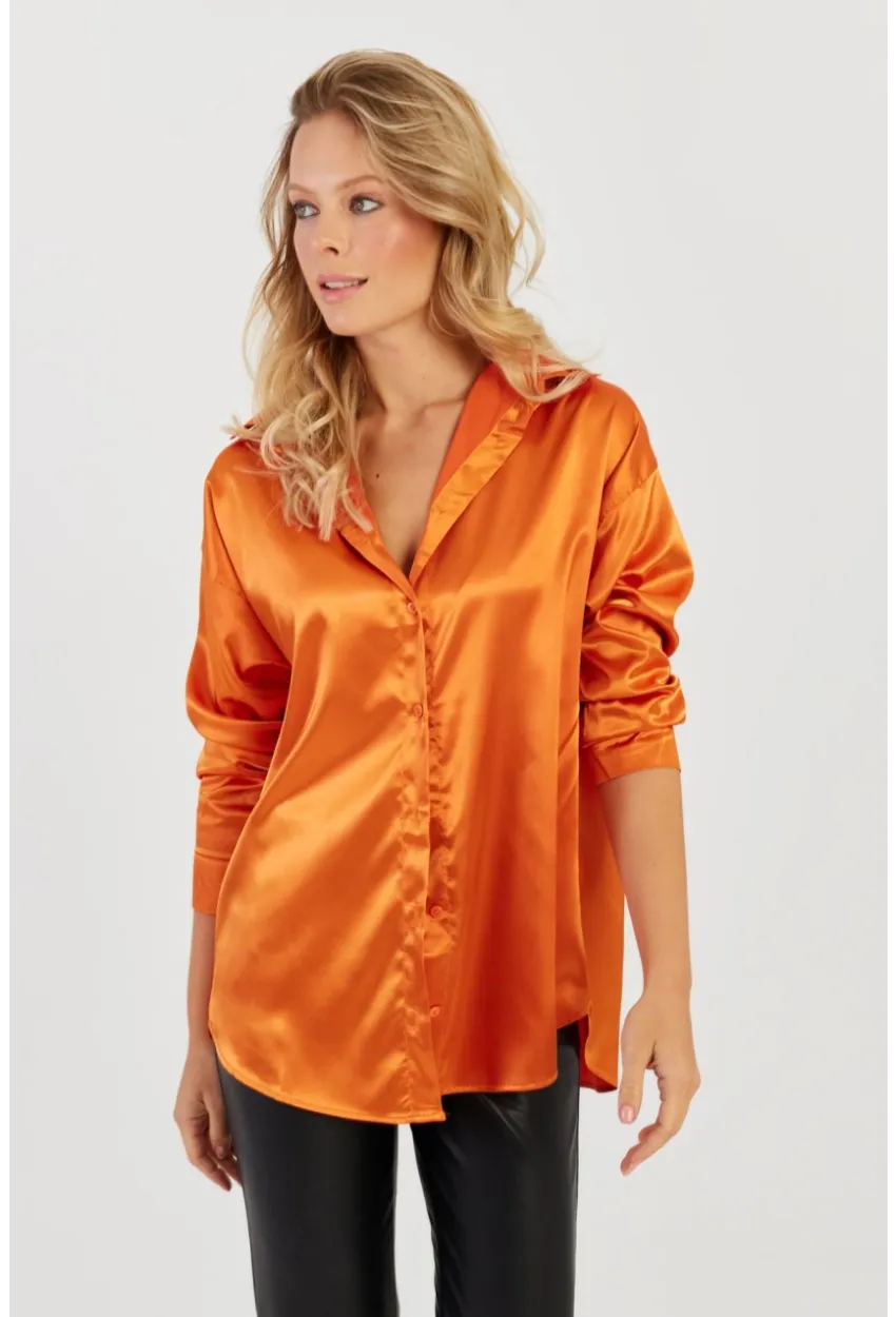 Kadın Turuncu Saten Gömlek SF2537