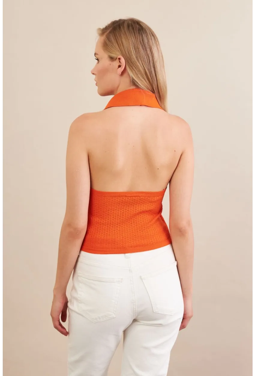 Kadın Turuncu Sırtı Açık Bluz ZH01-90