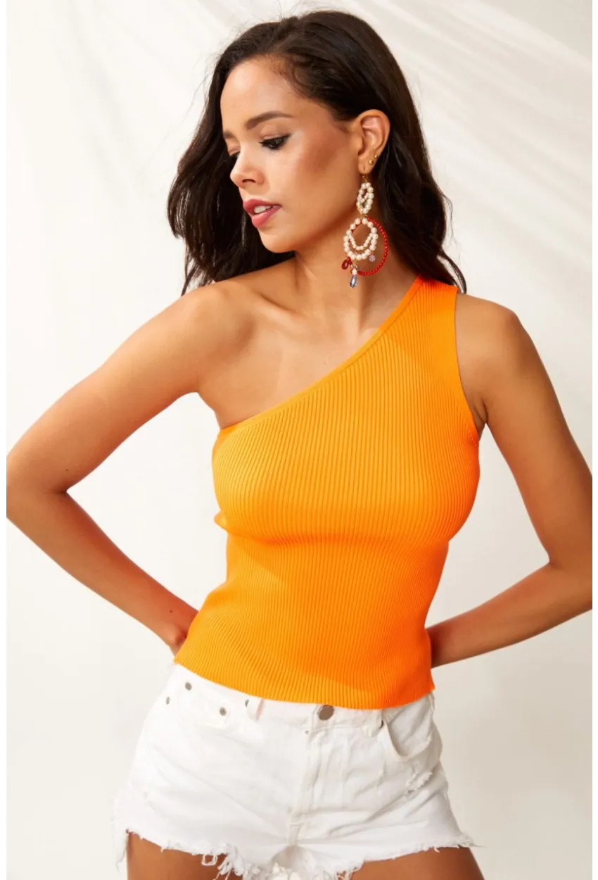 Kadın Turuncu Tek Omuz Triko Bluz YV90