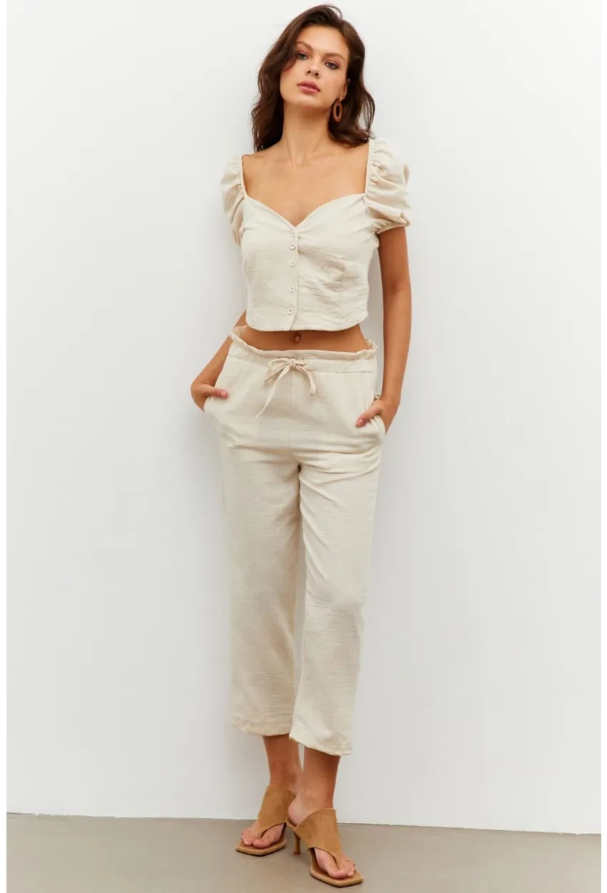 Kadın Vanilya Alt-Üst Keten Takım PP7440