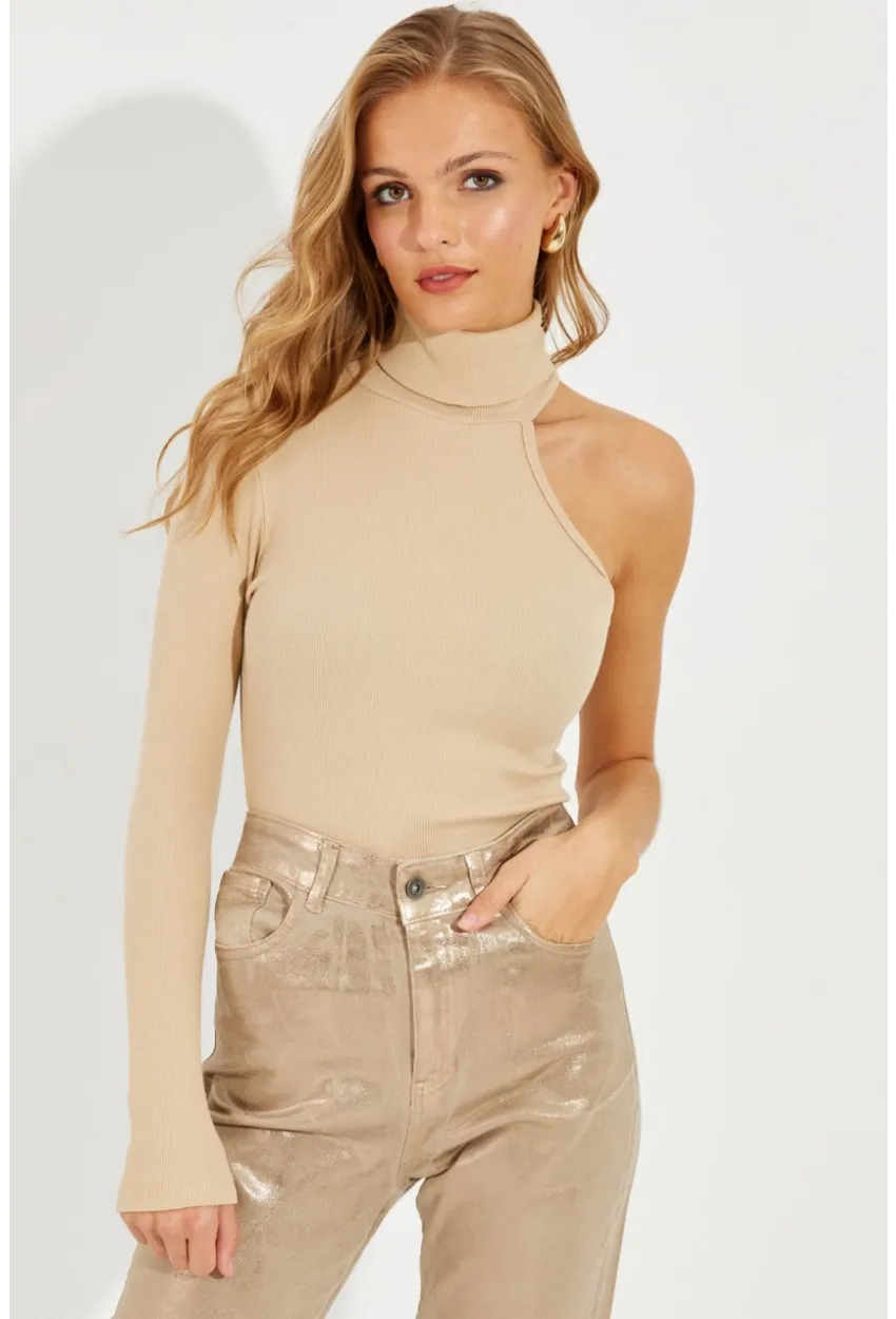 Kadın Vanilya Balıkçı Tek Kol Kaşkorse Bluz EY1118