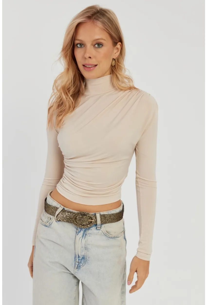 Kadın Vanilya Büzgülü Kısa Bluz MEN2023-90