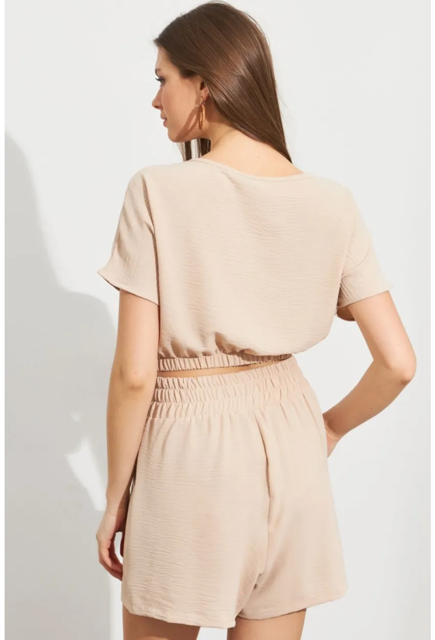 Kadın Vanilya Crop Şort Takım Q1014