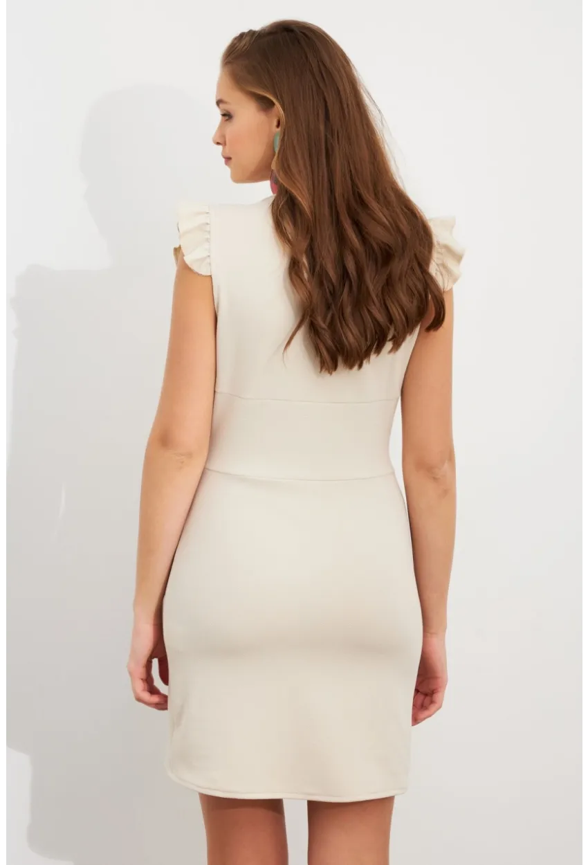 Kadın Vanilya Düğme Detaylı Mini Elbise DAF5033