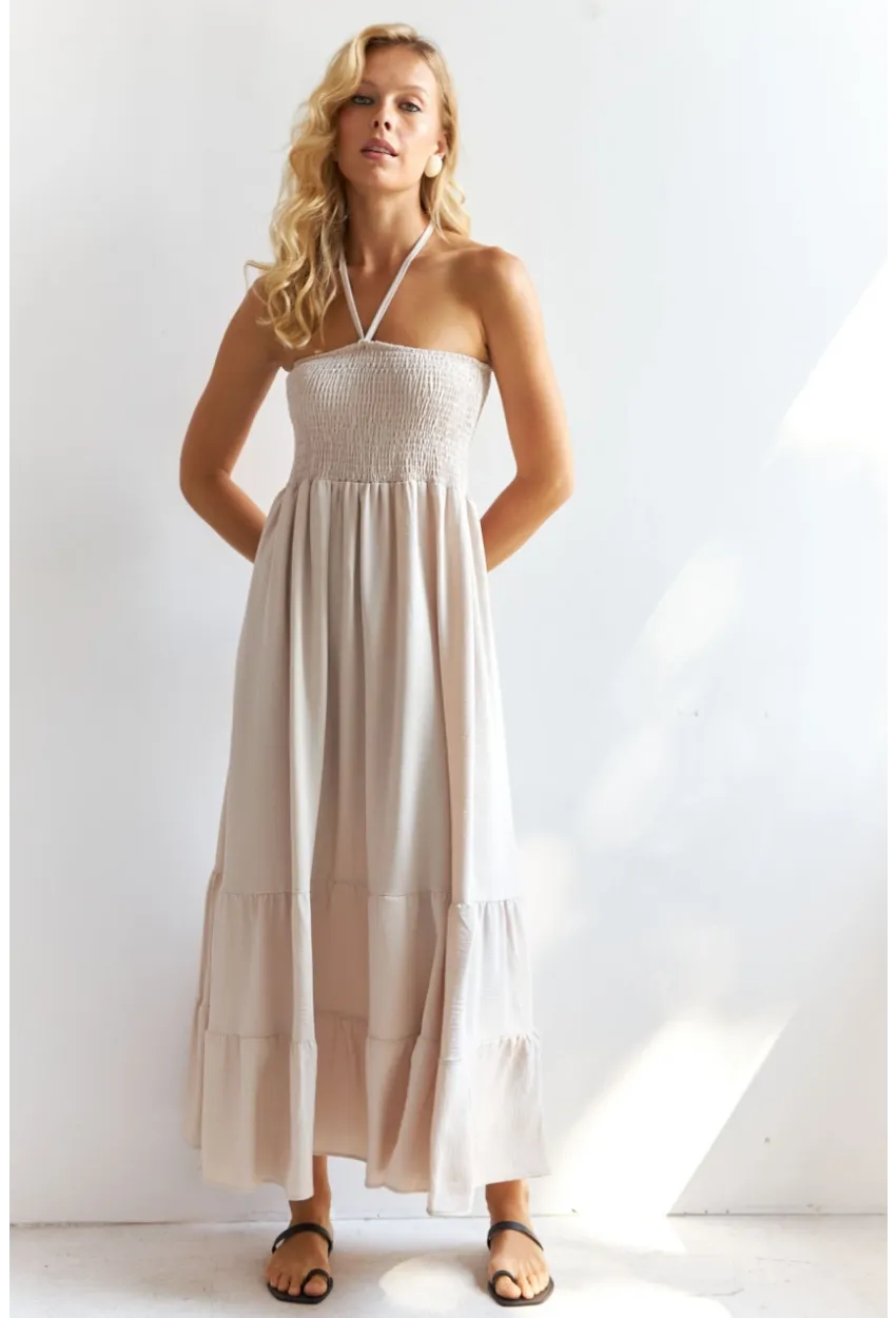 Kadın Vanilya Gipeli Midi Elbise SF12813