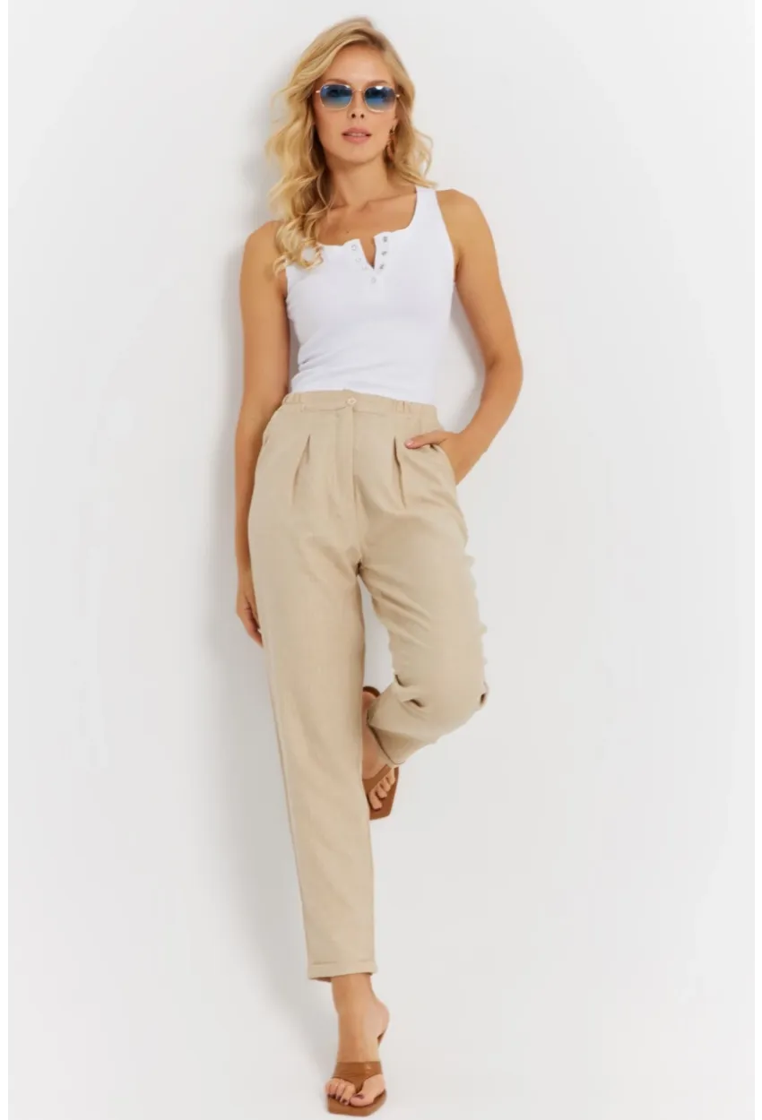 Kadın Vanilya Keten Pantolon DMR340