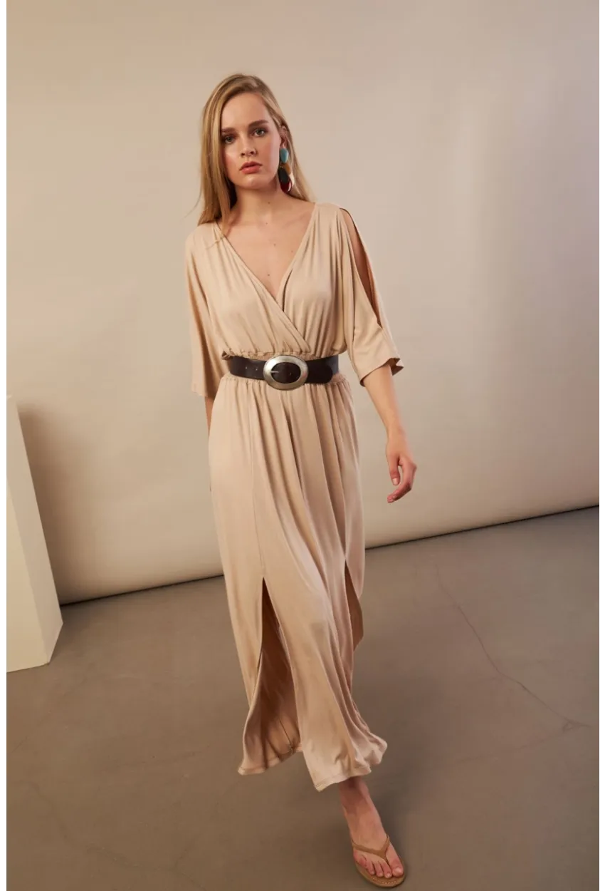 Kadın Vanilya Kol Pencereli Midi Elbise MP500