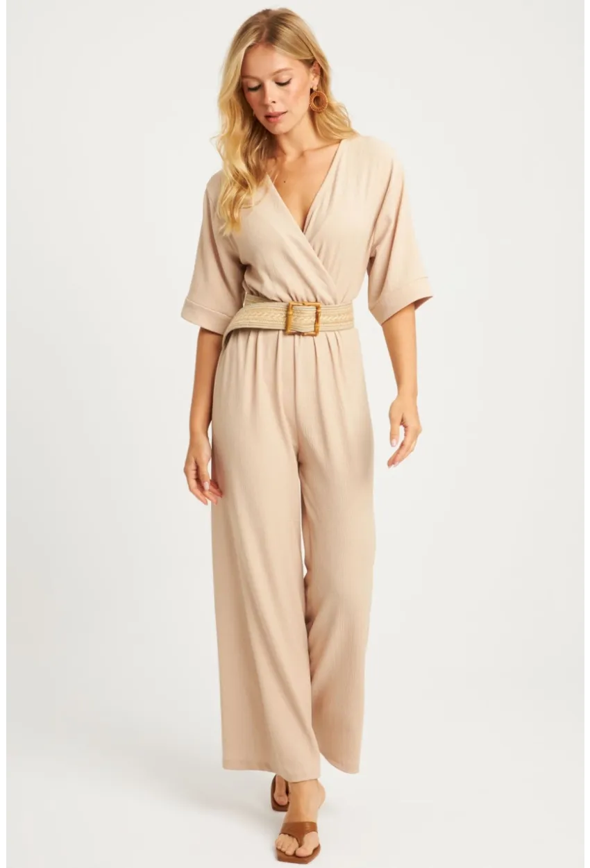 Kadın Vanilya Kruvaze Kemerli Bürümcük Tulum XL2009