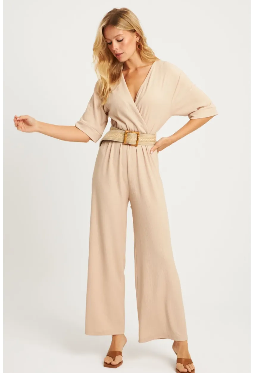 Kadın Vanilya Kruvaze Kemerli Bürümcük Tulum XL2009