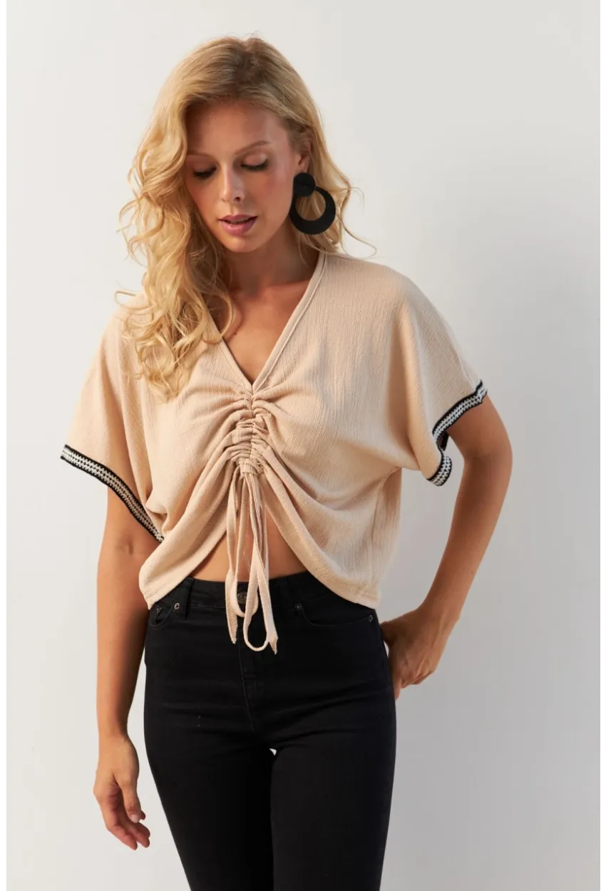 Kadın Vanilya Önü Büzgülü Bluz XL2039