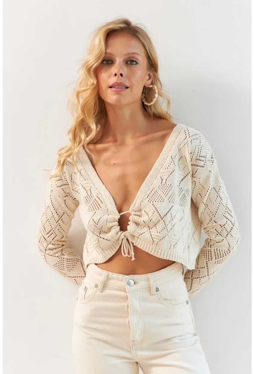 Kadın Vanilya Önü Büzgülü Triko Bluz MP20148