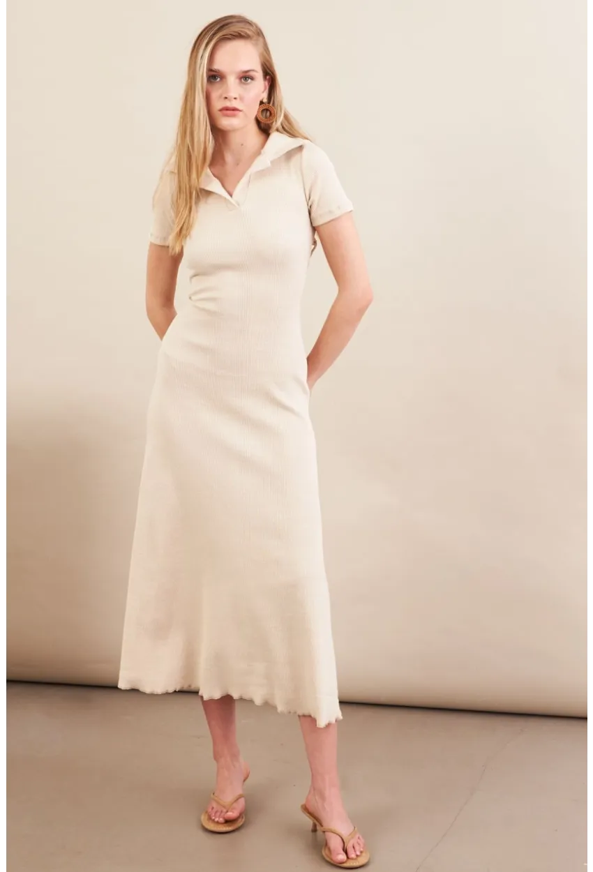 Kadın Vanilya Sırt Bağlamalı Kaşkorse Midi Elbise MFRY0001