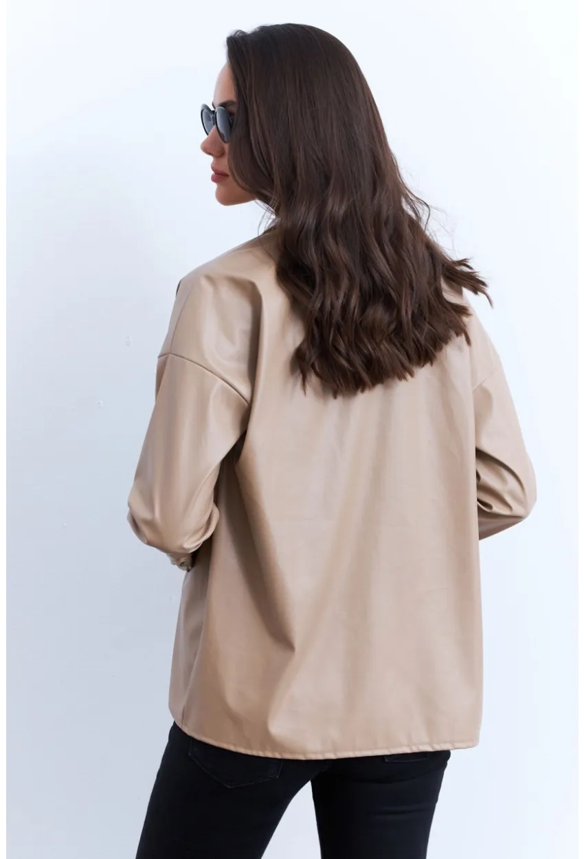 Kadın Vanilya Suni Deri Gömlek HO56