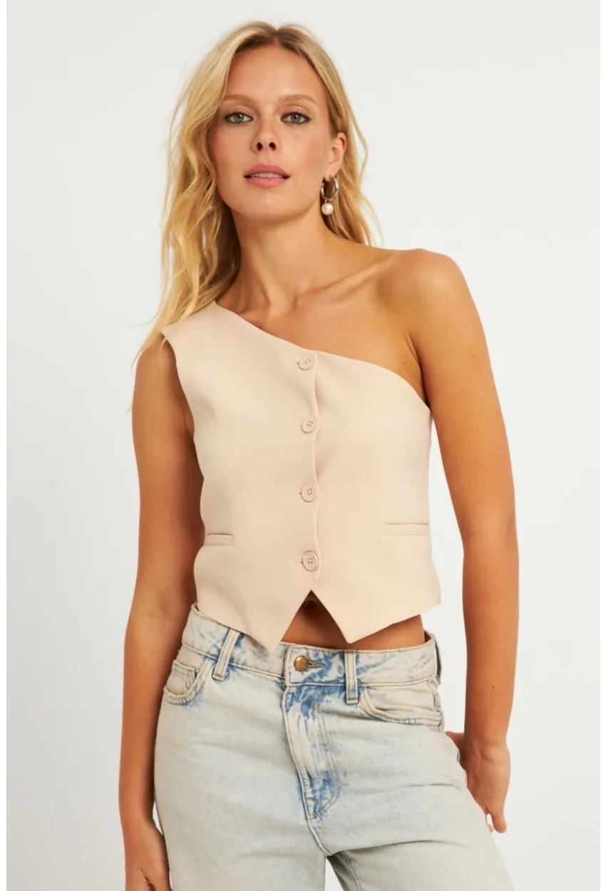 Kadın Vanılya Tek Omuz Astarlı Yelek TW60140
