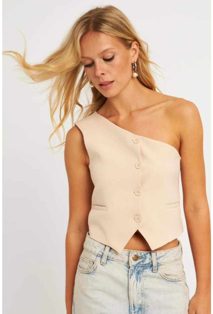 Kadın Vanılya Tek Omuz Astarlı Yelek TW60140