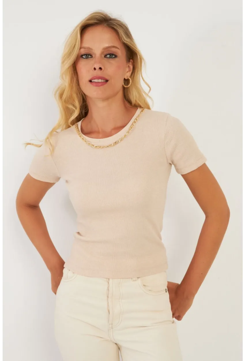Kadın Vanilya Zincir Aksesuarlı Bluz XL2020
