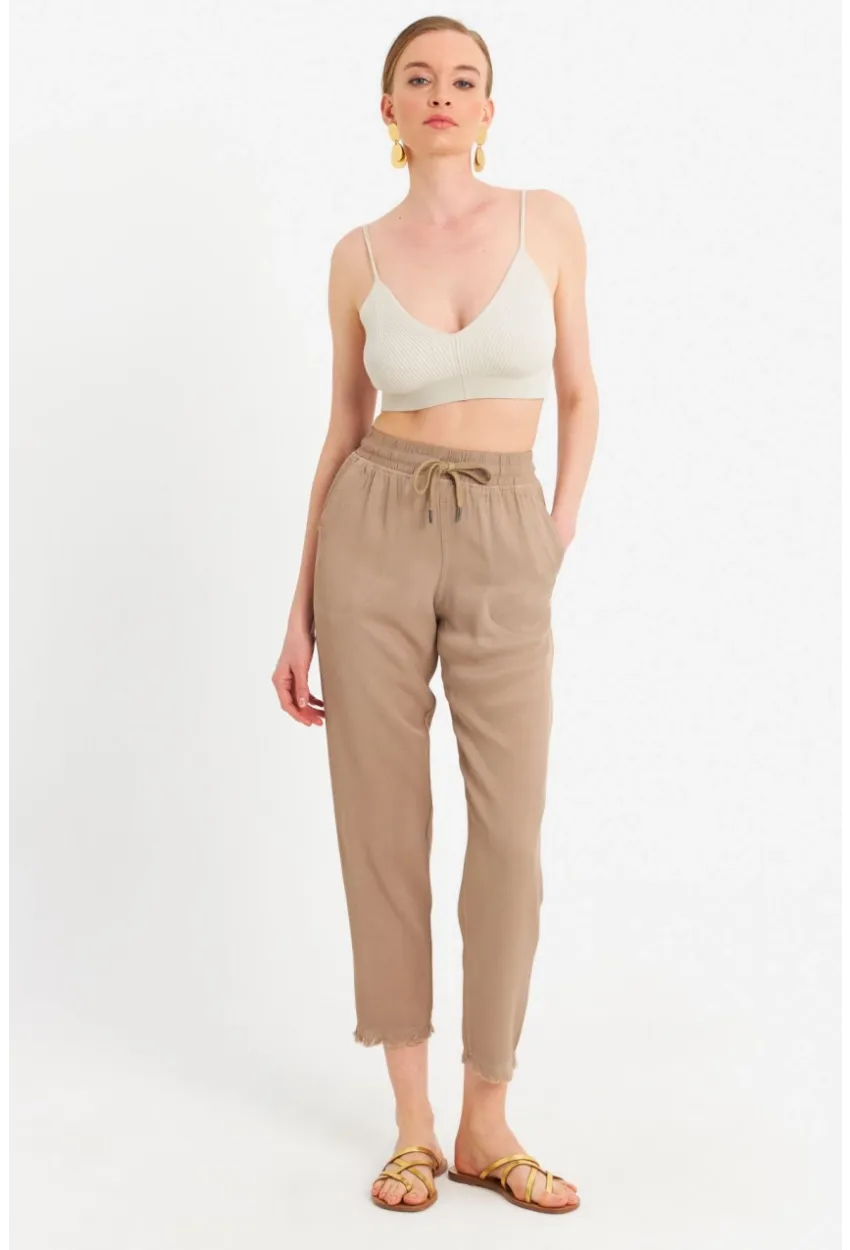 Kadın Vizon Beli Lastikli Tensel Pantolon SUN201