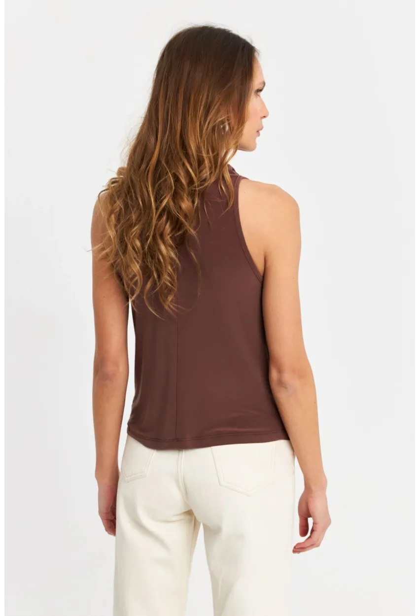 Kadın Vizon Degaje Yaka Kolsuz Bluz LPP1226-90