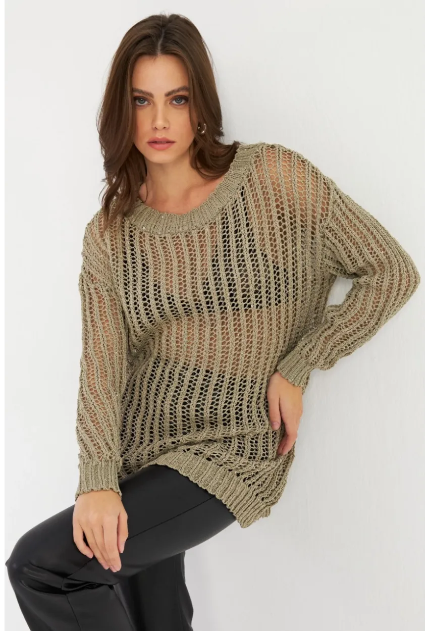 Kadın Vizon File Triko Bluz KAZ24