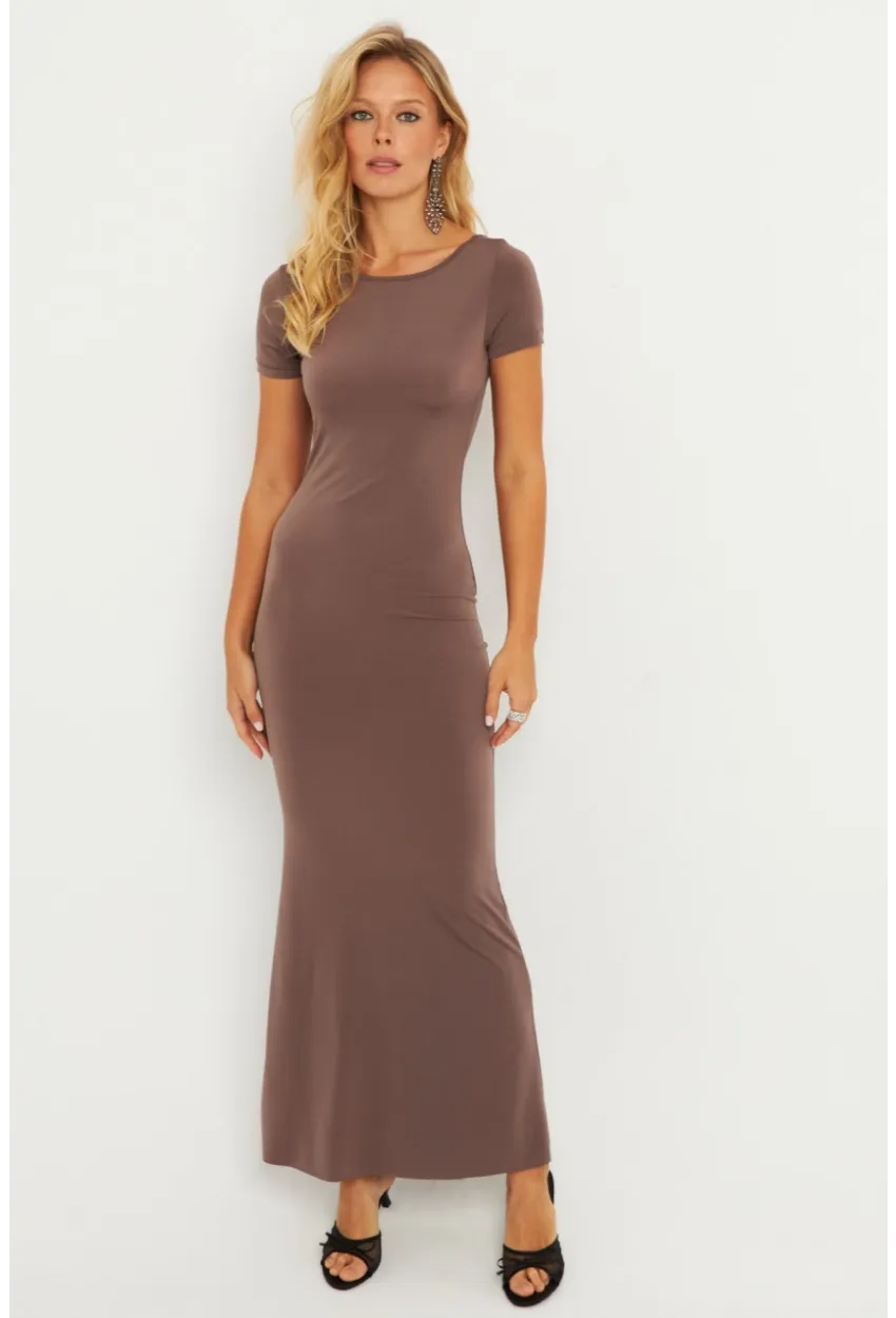 Kadın Vizon Sırtı Açık Maxi Elbise DMR306