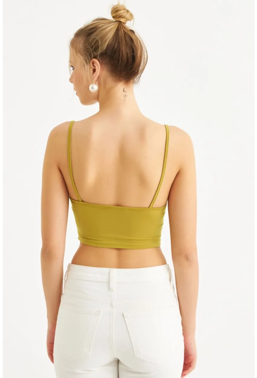 Kadın Yağ Yeşili Crop Bluz ZH259