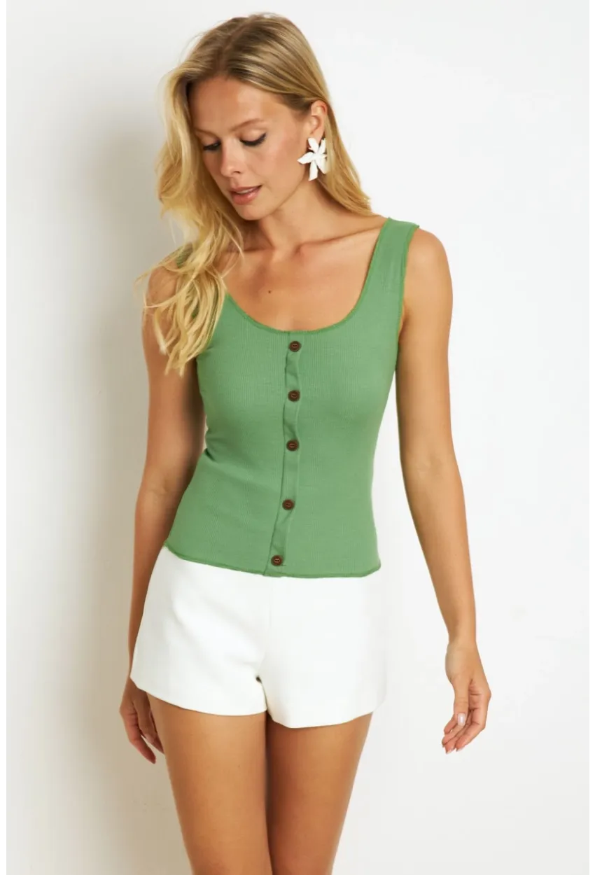 Kadın Yeşil Düğme Aksesuarlı Bluz MK14