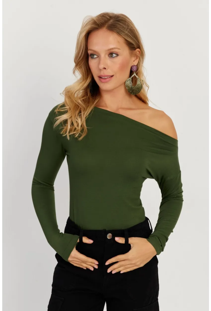 Kadın Yeşil Kayık Yaka Bluz LPP1254