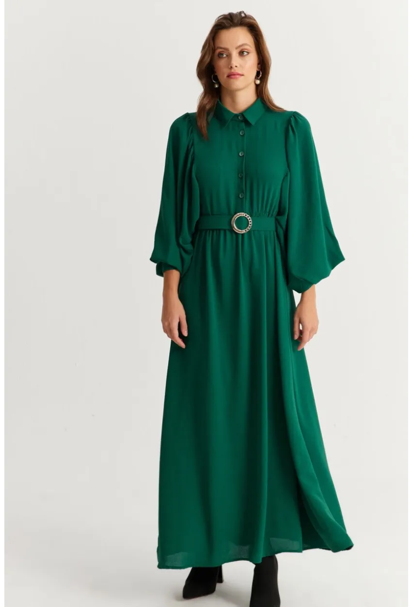 Kadın Yeşil Kemerli Maxi Elbise MASF15