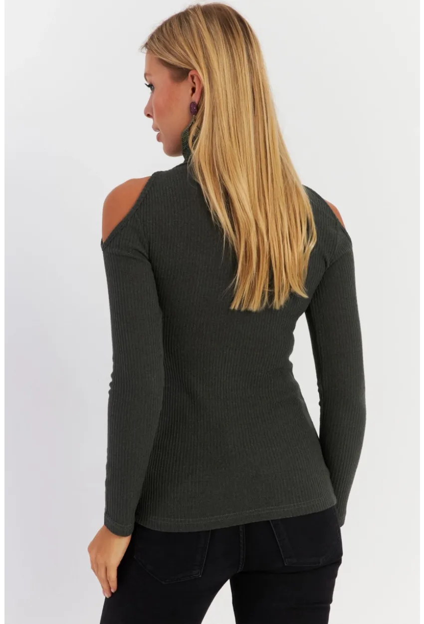 Kadın Yeşil Omuzları Açık Kaşkorse Bluz HOR04