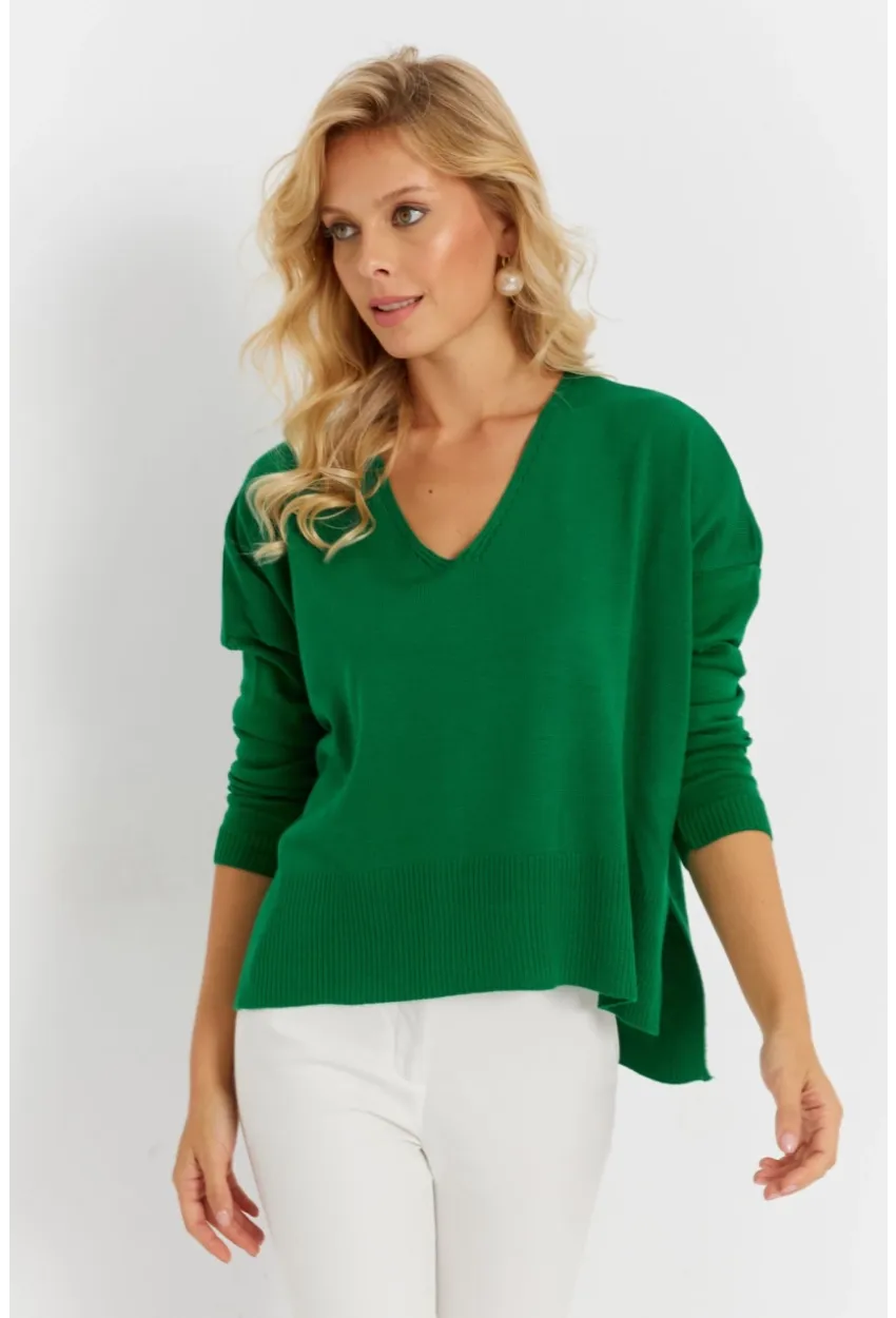 Kadın Yeşil Önü Kısa Triko Kazak YİL551