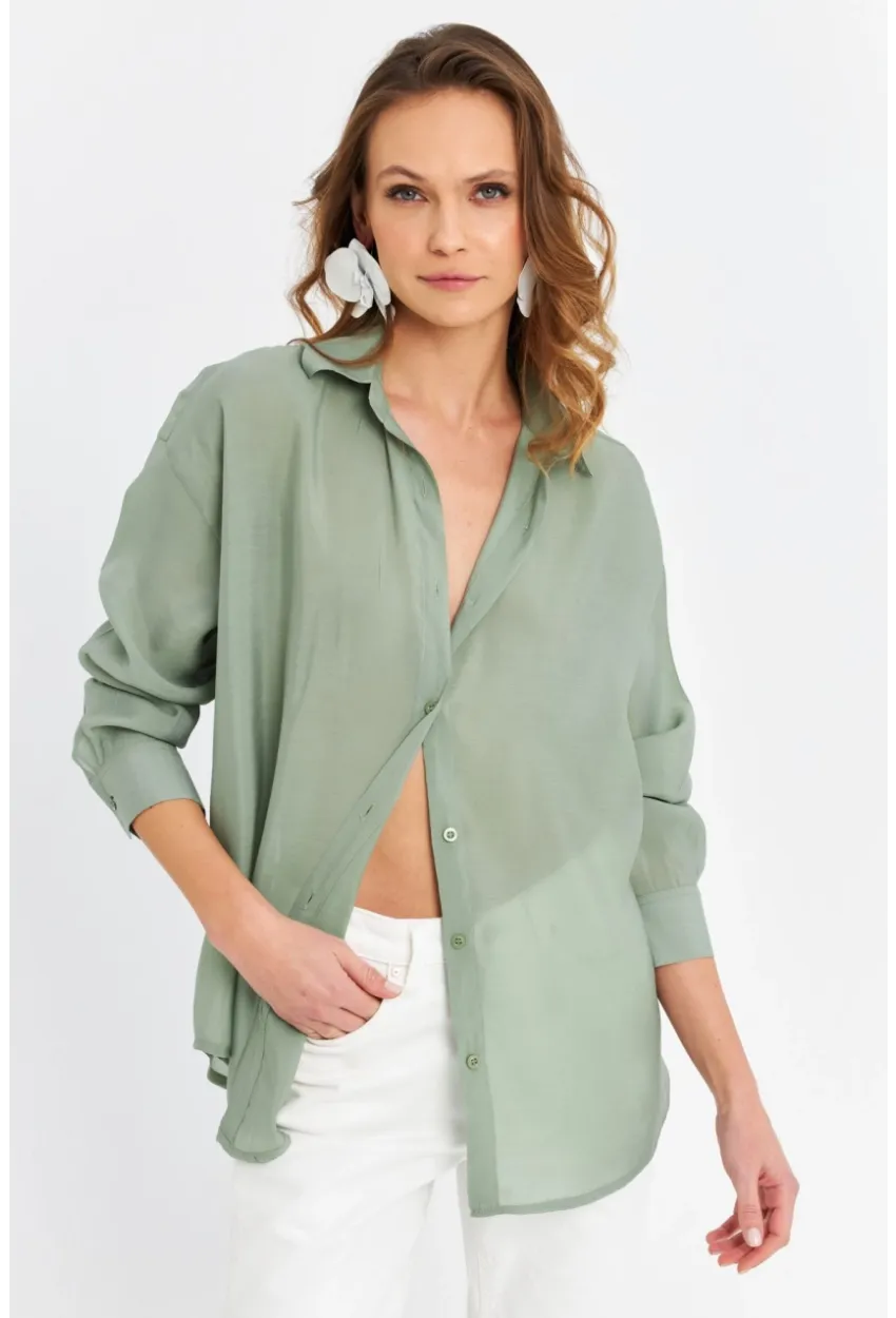 Kadın Yeşil Sırtı Açık Gömlek MOD2369-90