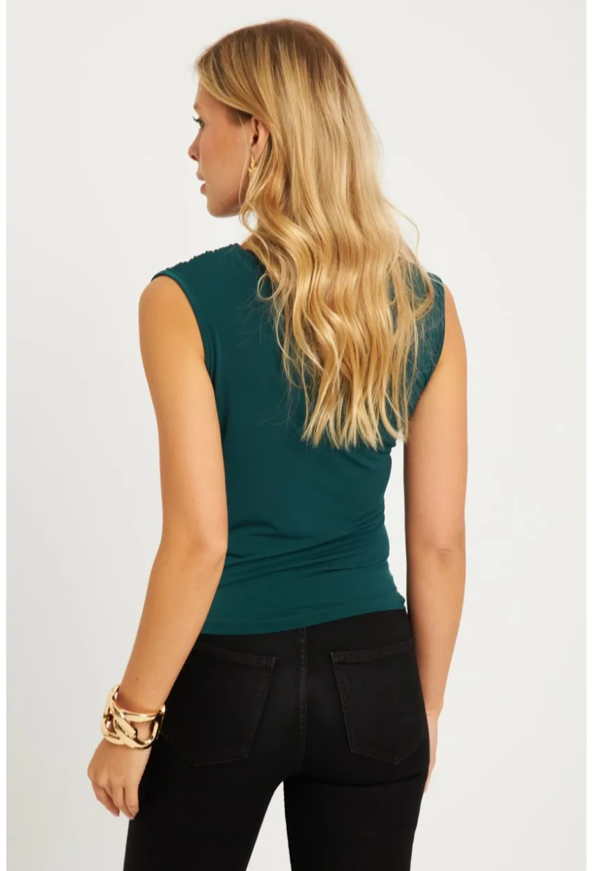 Kadın Zümrüt Yeşil Büzgülü Bluz YZ625